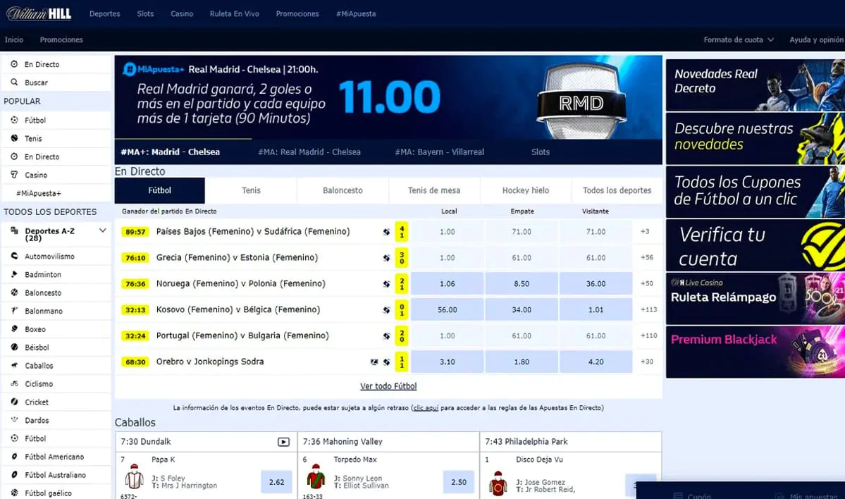 Apuestas en vivo con William Hill